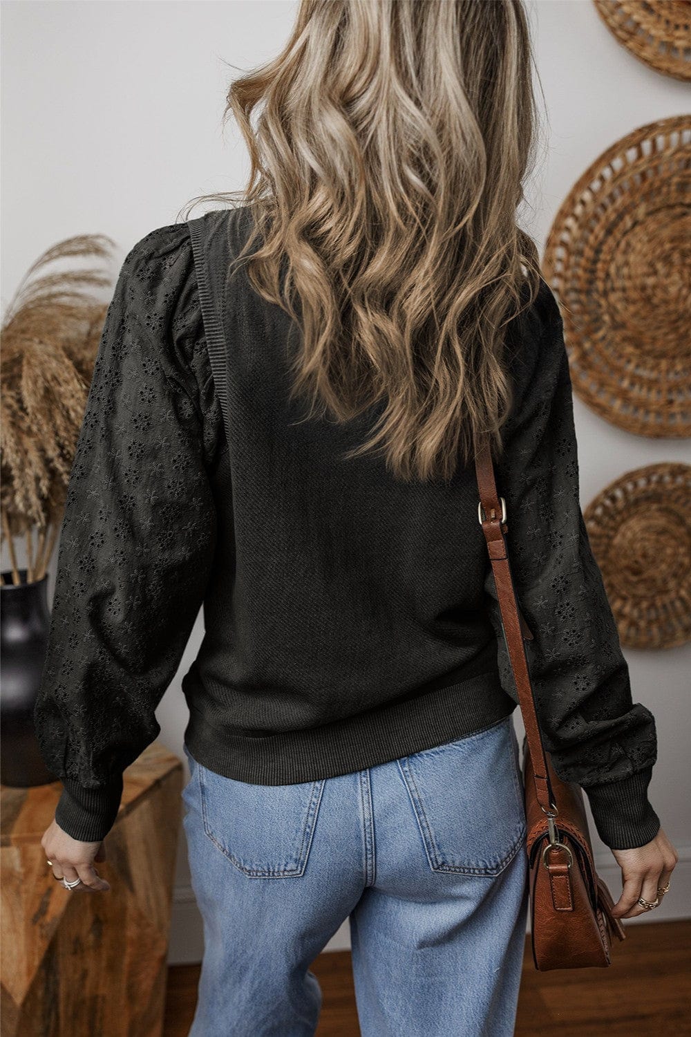 Trendsi Fall Eyelet Round Neck Long Sleeve Sweatshirt Eyelet Round Neck Long Sleeve Sweatshirt