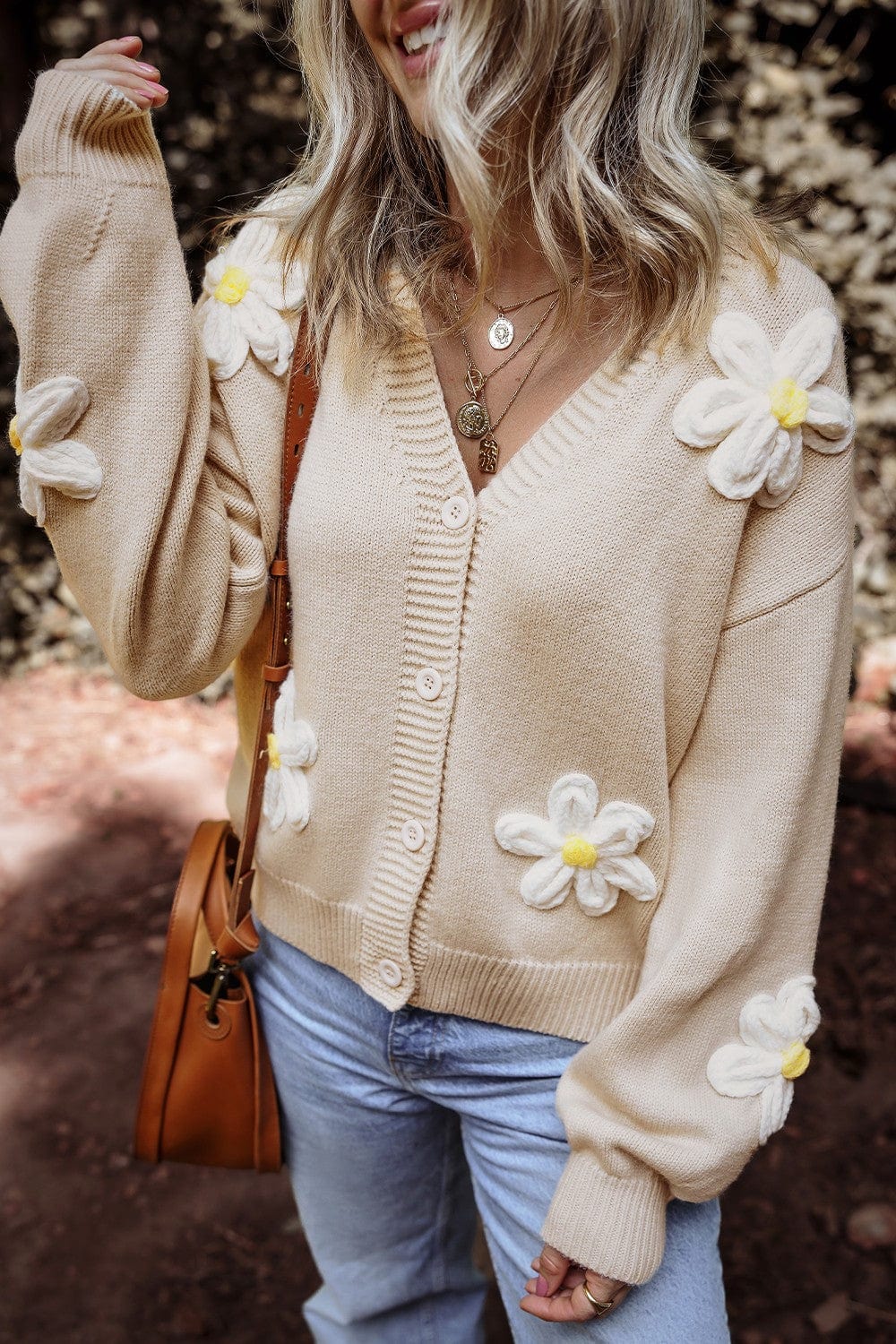 Trendsi Fall Flower Dropped Shoulder Long Sleeve Cardigan Flower Dropped Shoulder Long Sleeve Cardigan