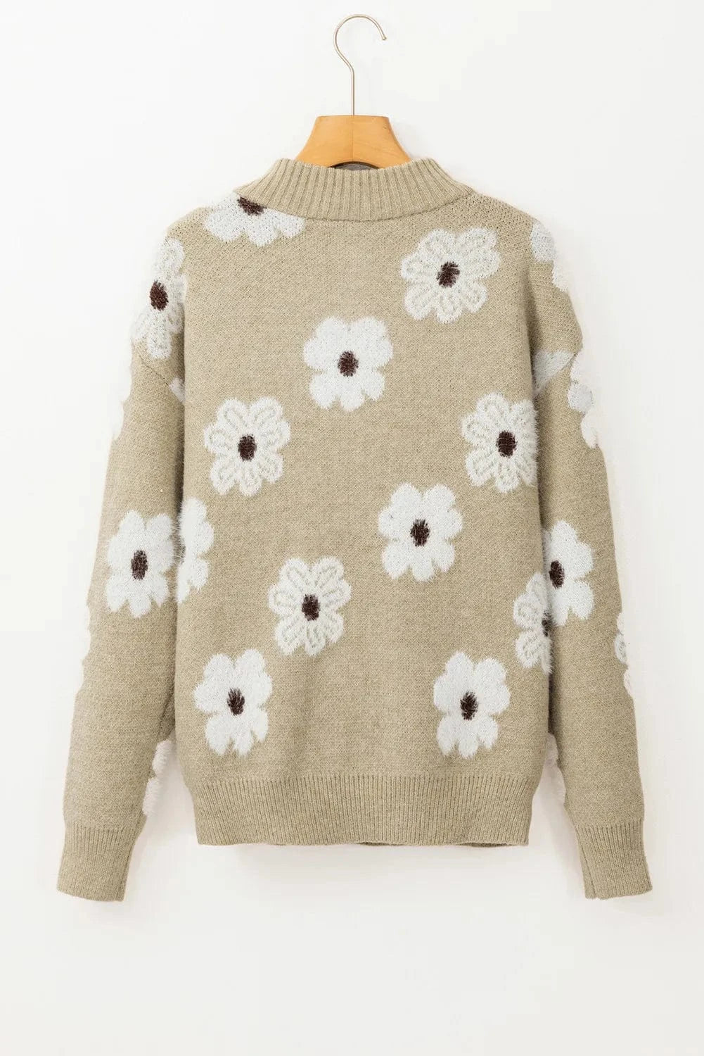 Trendsi Fall Flower Half Zip Long Sleeve Sweater Flower Half Zip Long Sleeve Sweater