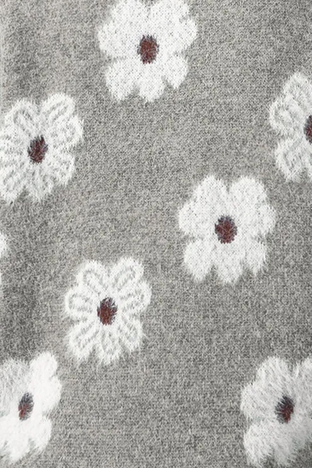 Trendsi Fall Flower Half Zip Long Sleeve Sweater Flower Half Zip Long Sleeve Sweater