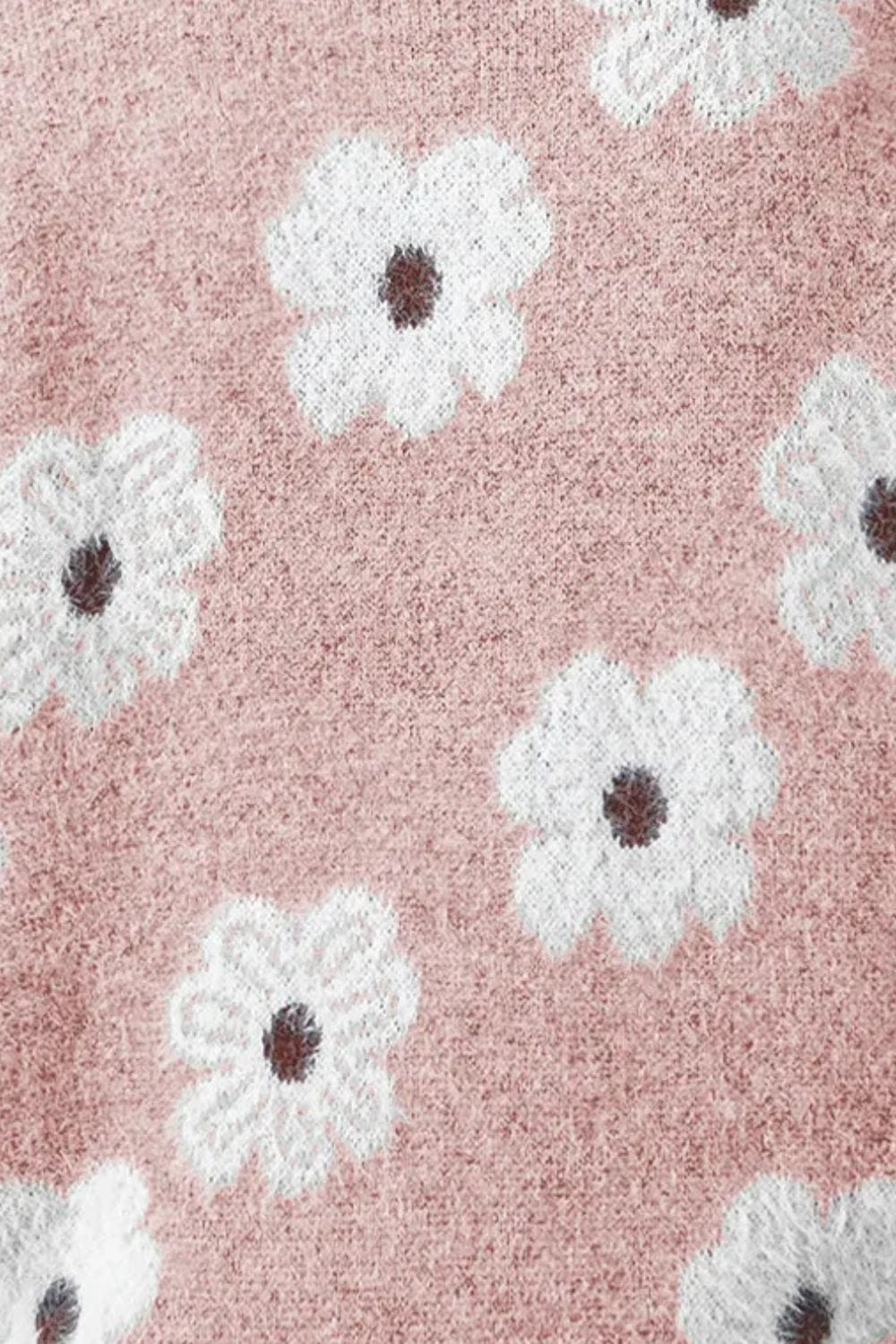 Trendsi Fall Flower Half Zip Long Sleeve Sweater Flower Half Zip Long Sleeve Sweater