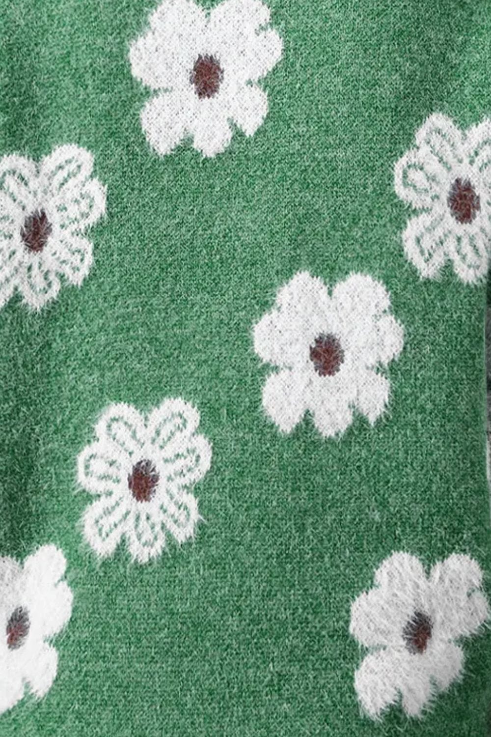 Trendsi Fall Flower Half Zip Long Sleeve Sweater Flower Half Zip Long Sleeve Sweater