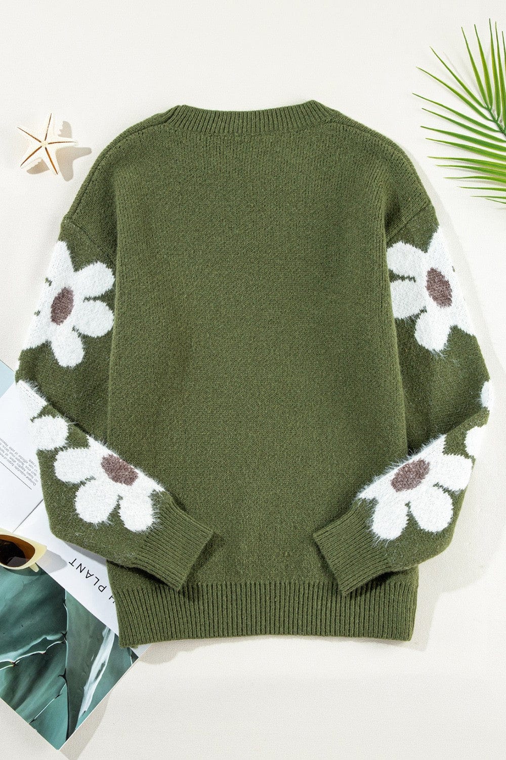 Trendsi Fall Flower Round Neck Long Sleeve Sweater Flower Round Neck Long Sleeve Sweater
