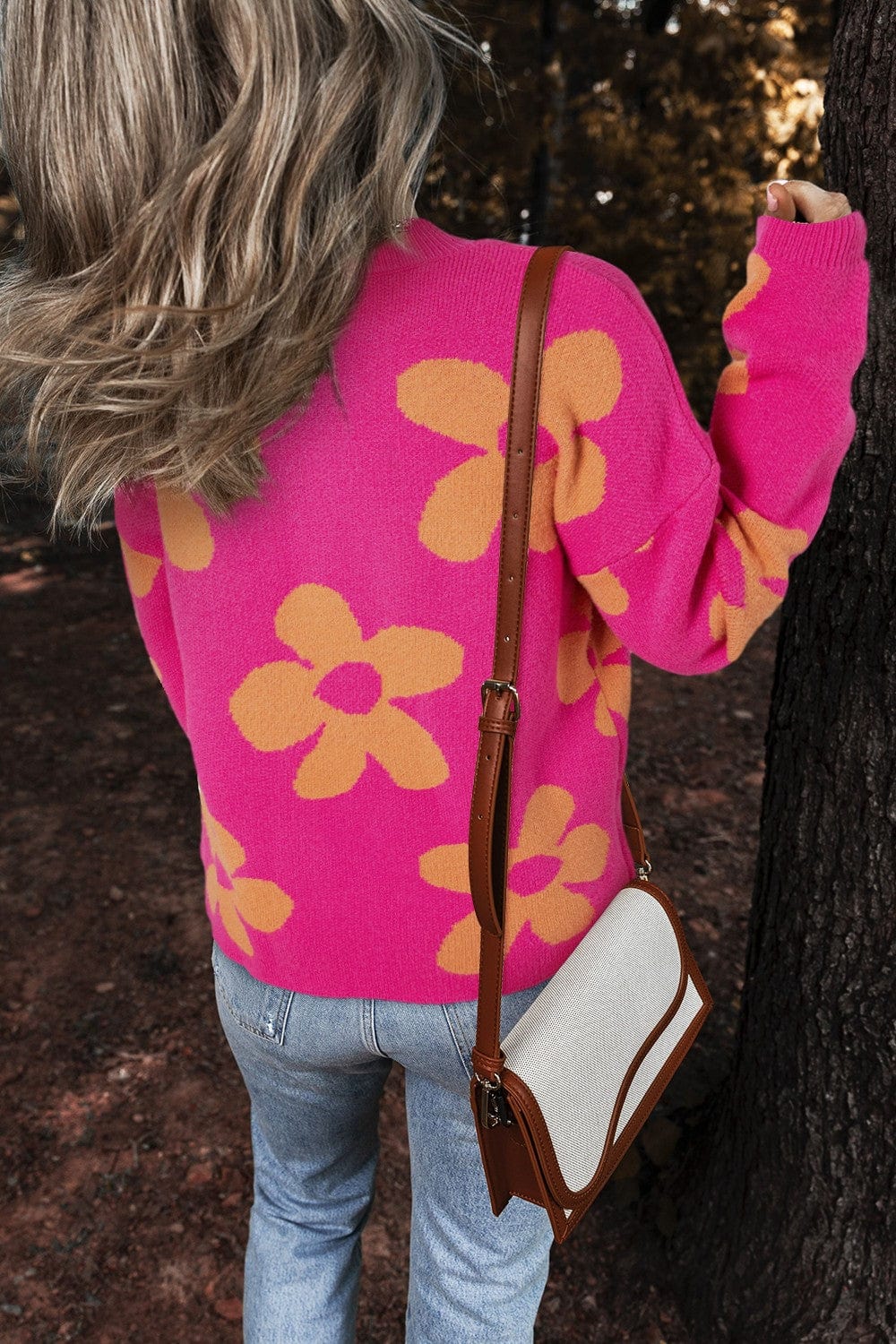 Trendsi Fall Flower Round Neck Long Sleeve Sweater Flower Round Neck Long Sleeve Sweater