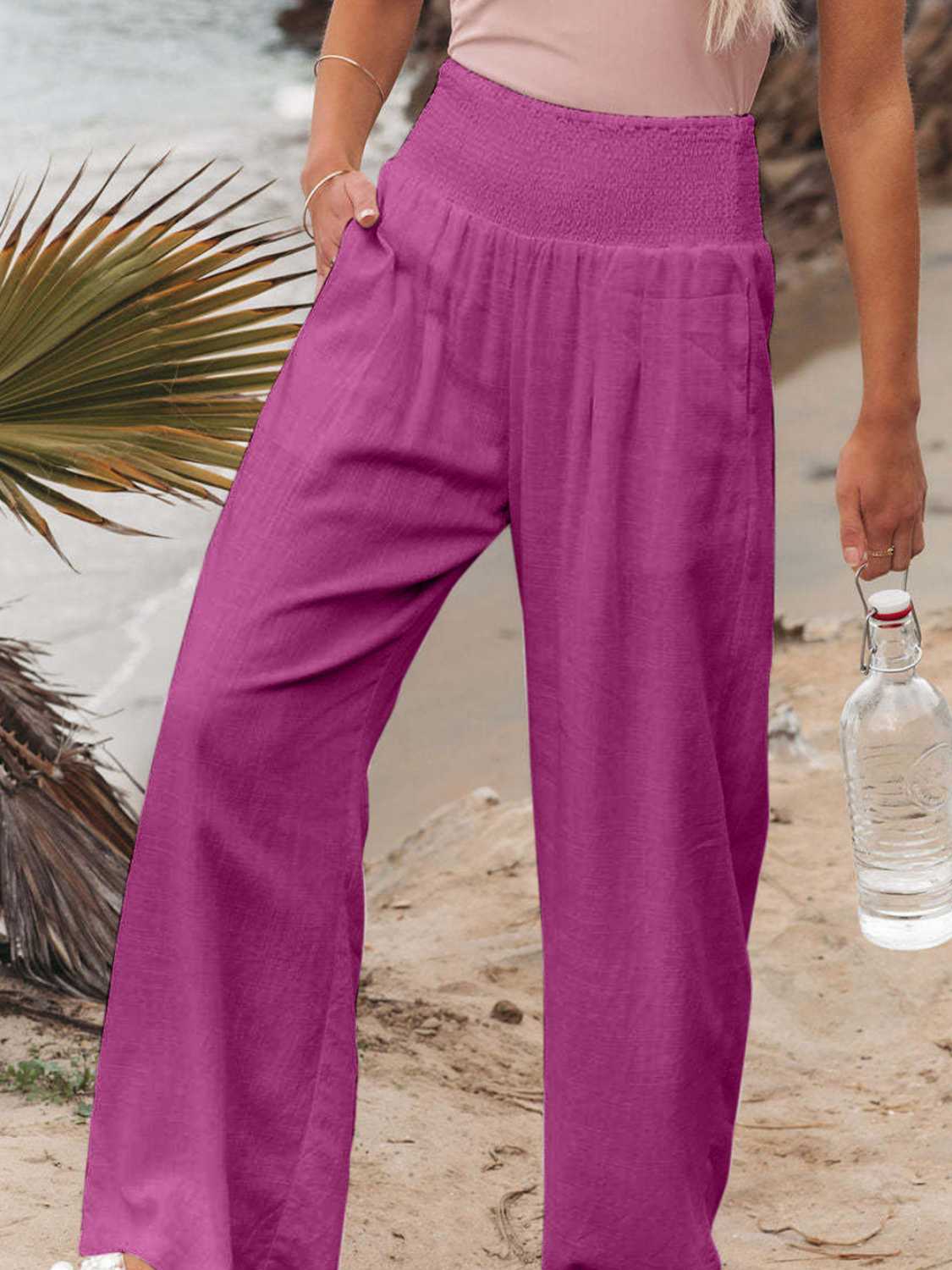 Trendsi Fall Fuchsia / S Full Size Smocked Waist Wide Leg Pants Full Size Smocked Waist Wide Leg Pants
