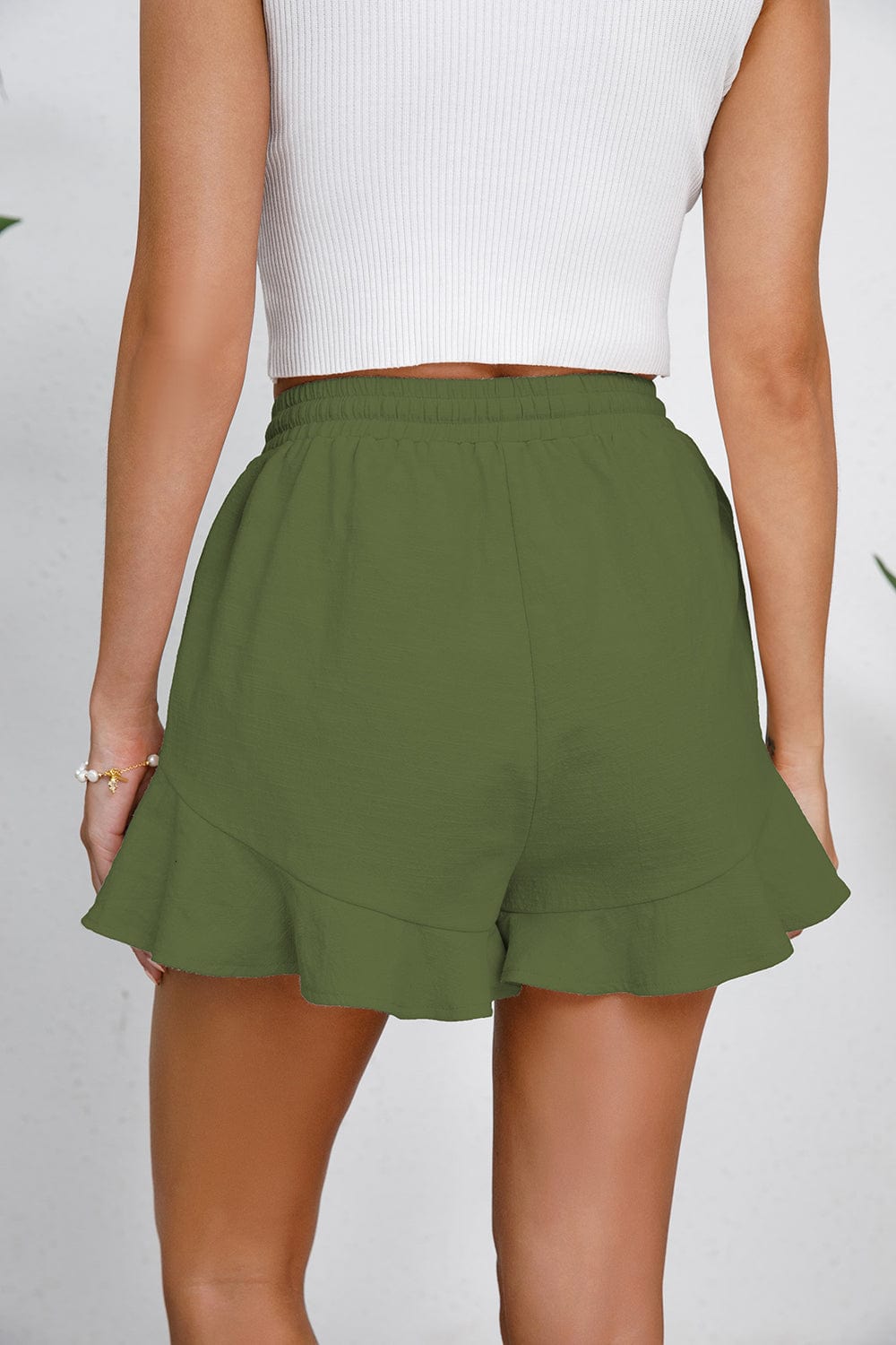 Trendsi Fall Full Size Drawstring Ruffle Hem Shorts Full Size Drawstring Ruffle Hem Shorts