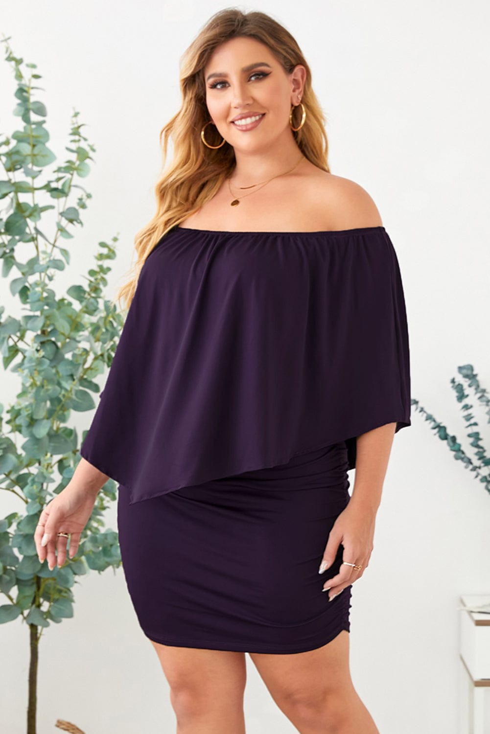 Trendsi Fall Full Size Off-Shoulder Half Sleeve Dress Full Size Off-Shoulder Half Sleeve Dress