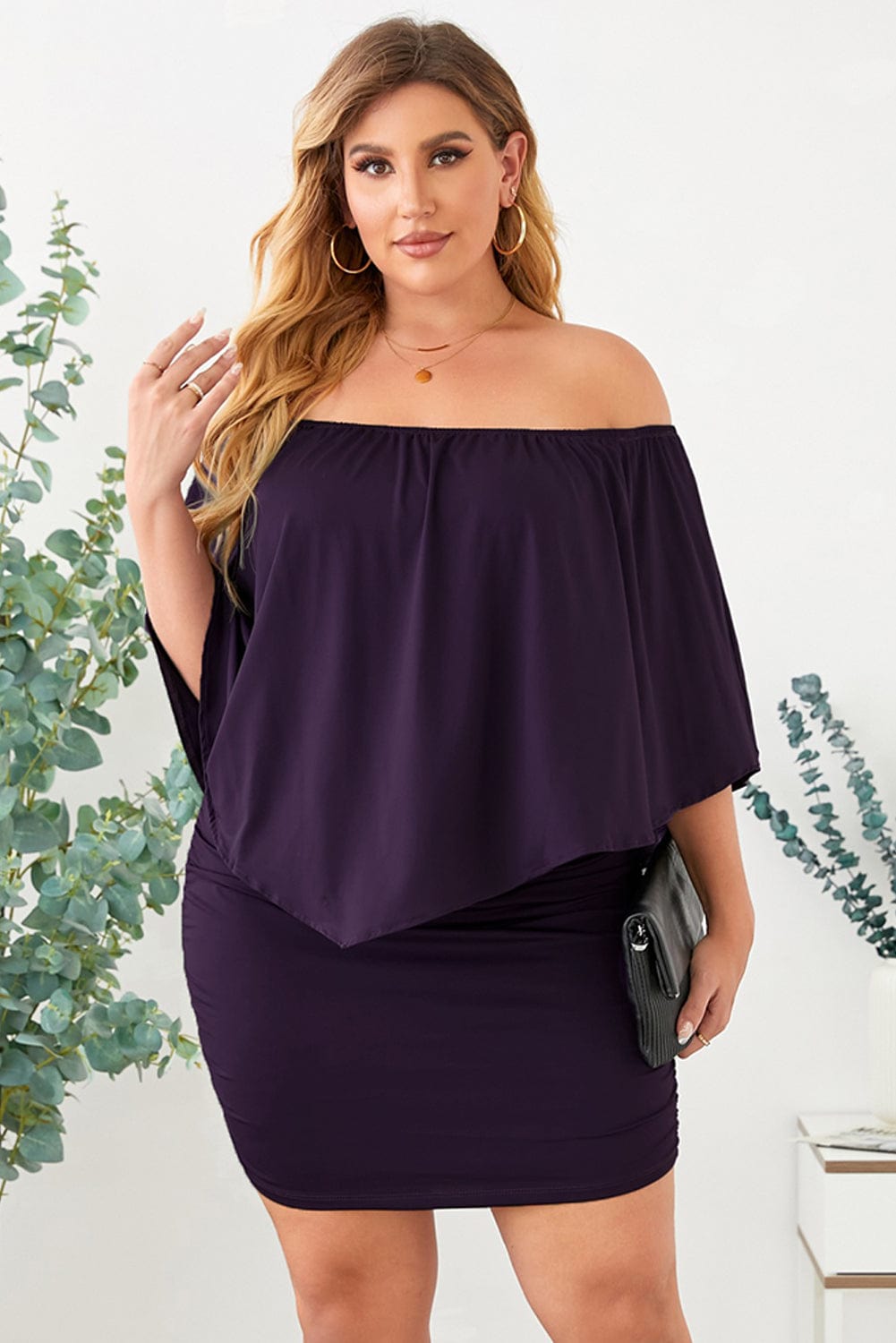 Trendsi Fall Full Size Off-Shoulder Half Sleeve Dress Full Size Off-Shoulder Half Sleeve Dress