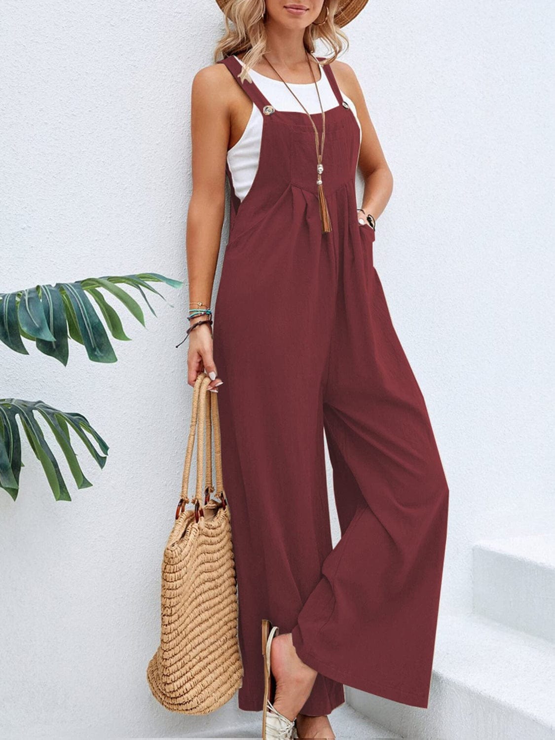 Trendsi Fall Full Size Square Neck Wide Strap Overalls Full Size Square Neck Wide Strap Overalls