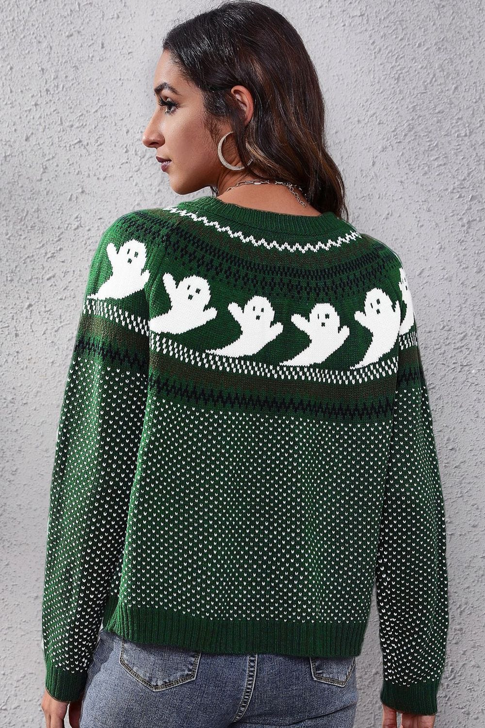 Trendsi Fall Ghost Pattern Round Neck Long Sleeve Sweater Ghost Pattern Round Neck Long Sleeve Sweater