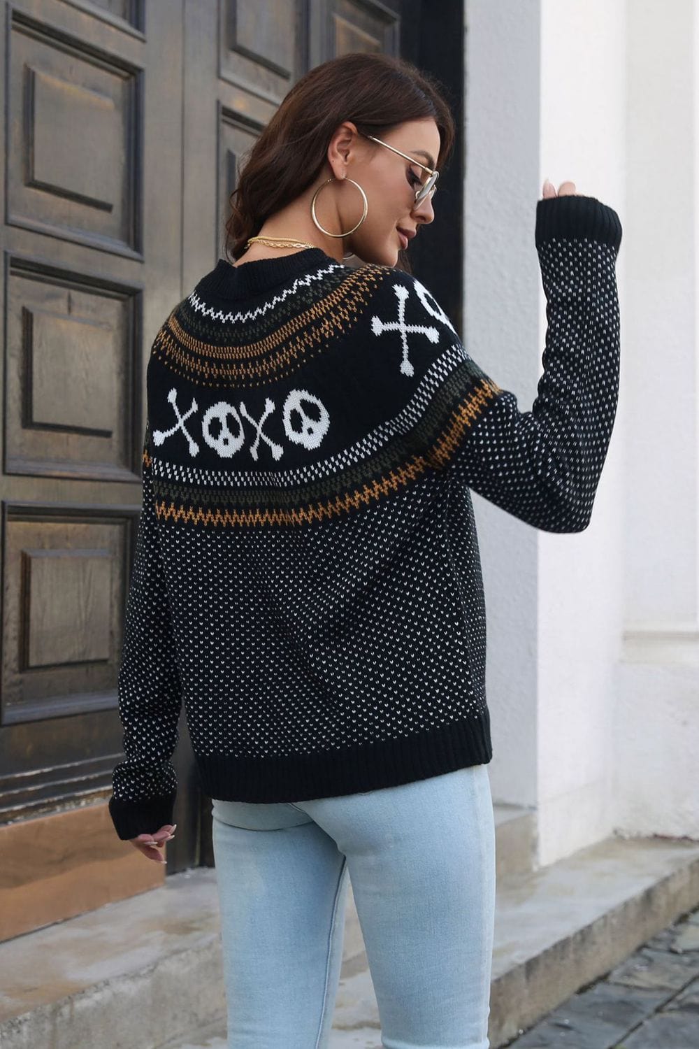 Trendsi Fall Ghost Pattern Round Neck Long Sleeve Sweater Ghost Pattern Round Neck Long Sleeve Sweater