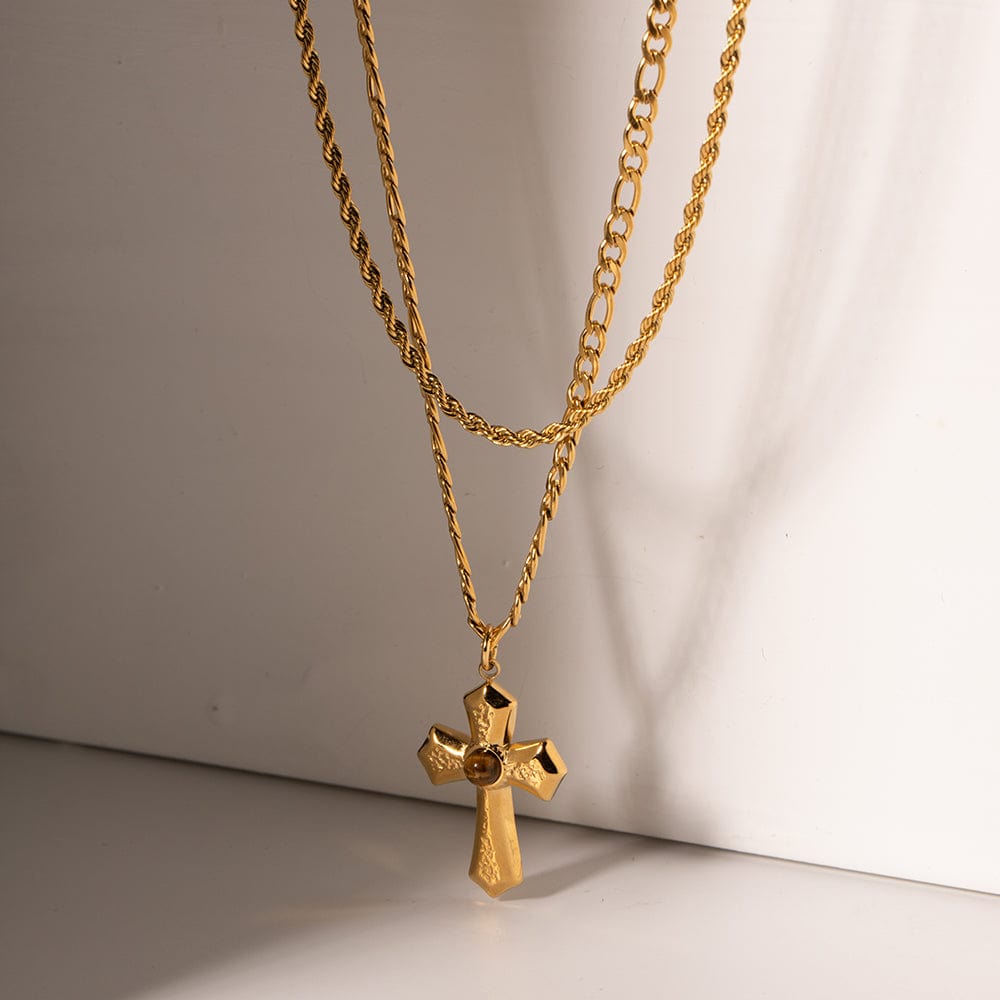 Trendsi Fall Gold / One Size 18K Gold-Plated Double Layered Cross Necklace 18K Gold-Plated Double Layered Cross Necklace