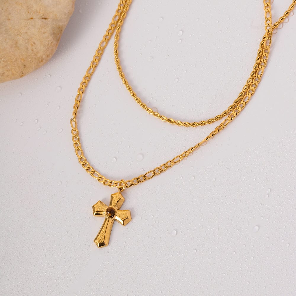 Trendsi Fall Gold / One Size 18K Gold-Plated Double Layered Cross Necklace 18K Gold-Plated Double Layered Cross Necklace