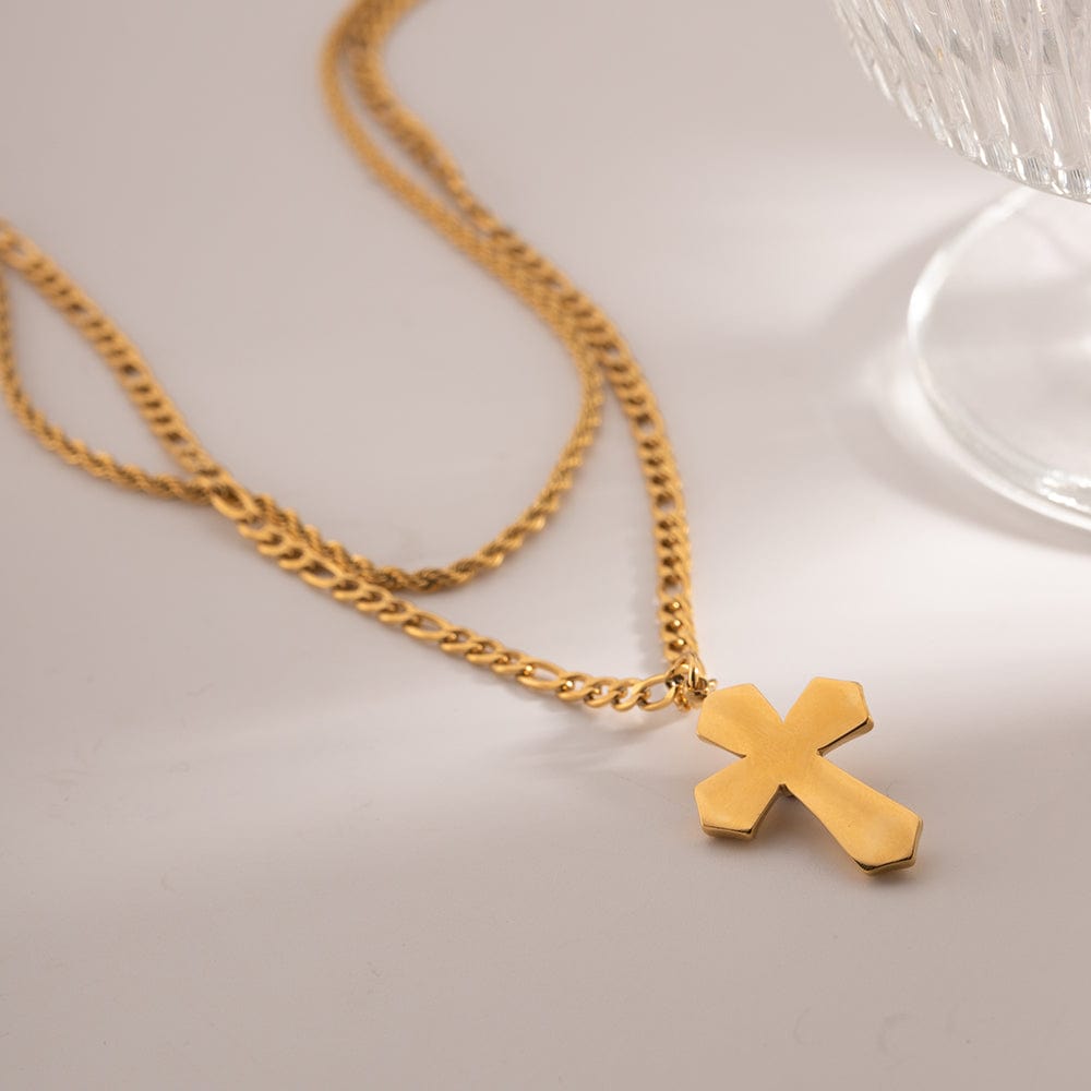 Trendsi Fall Gold / One Size 18K Gold-Plated Double Layered Cross Necklace 18K Gold-Plated Double Layered Cross Necklace