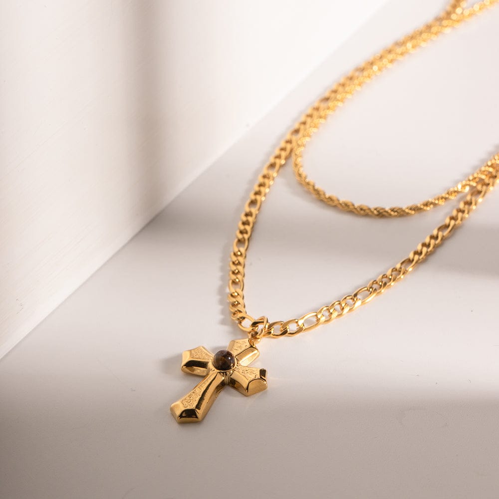 Trendsi Fall Gold / One Size 18K Gold-Plated Double Layered Cross Necklace 18K Gold-Plated Double Layered Cross Necklace