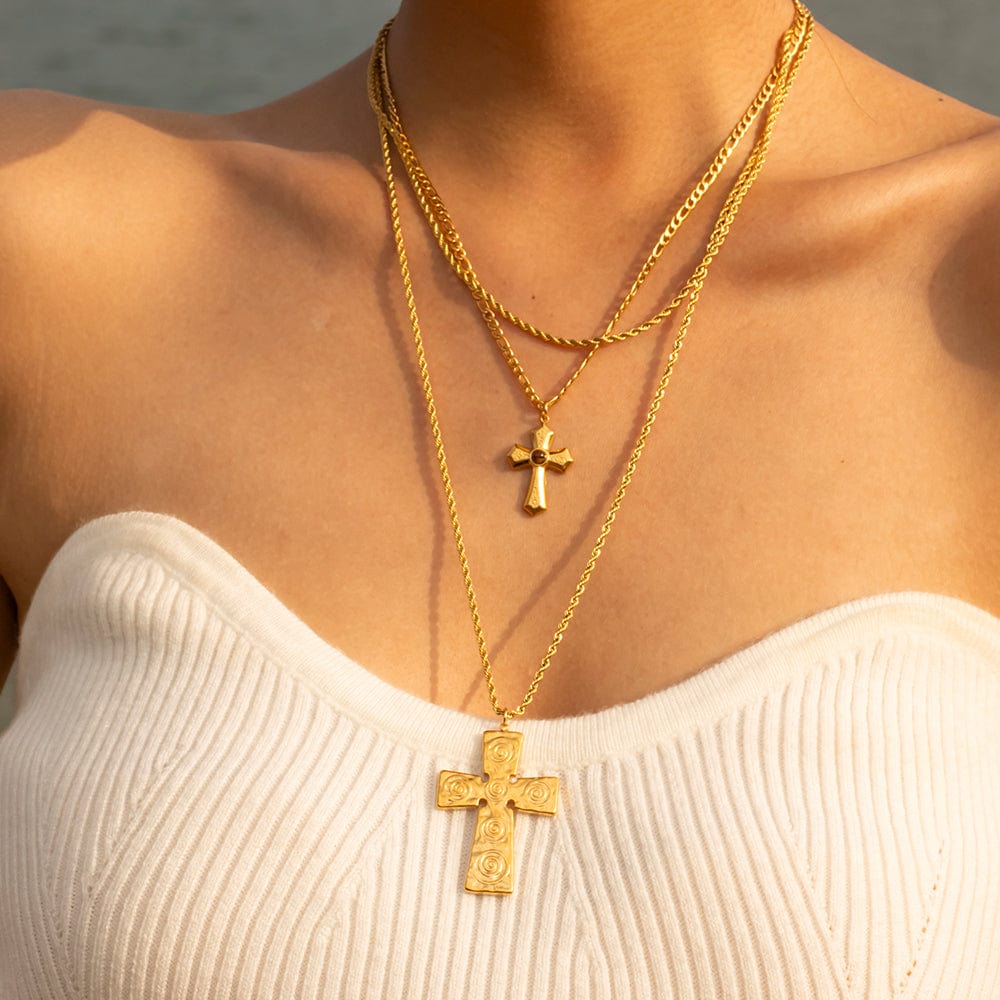 Trendsi Fall Gold / One Size 18K Gold-Plated Double Layered Cross Necklace 18K Gold-Plated Double Layered Cross Necklace