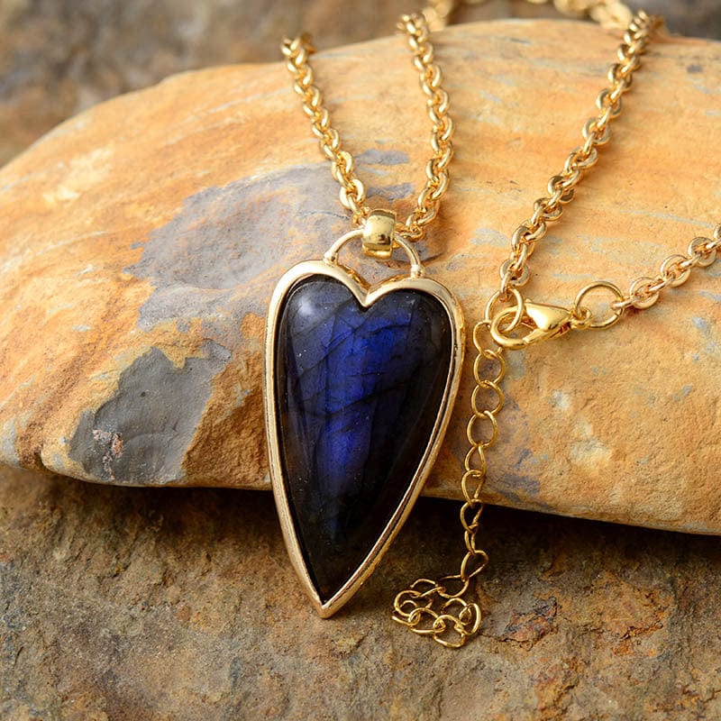 Trendsi Fall Gold / One Size Copper Labradorite Heart Shape Necklace Copper Labradorite Heart Shape Necklace
