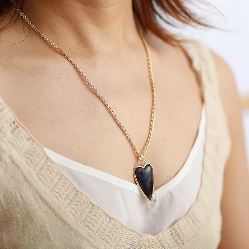 Trendsi Fall Gold / One Size Copper Labradorite Heart Shape Necklace Copper Labradorite Heart Shape Necklace