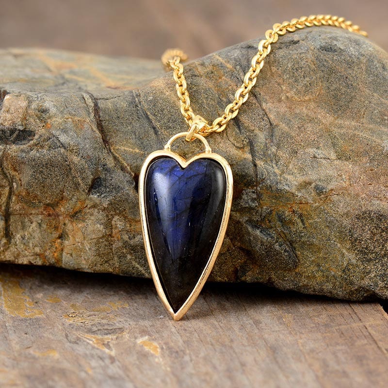 Trendsi Fall Gold / One Size Copper Labradorite Heart Shape Necklace Copper Labradorite Heart Shape Necklace