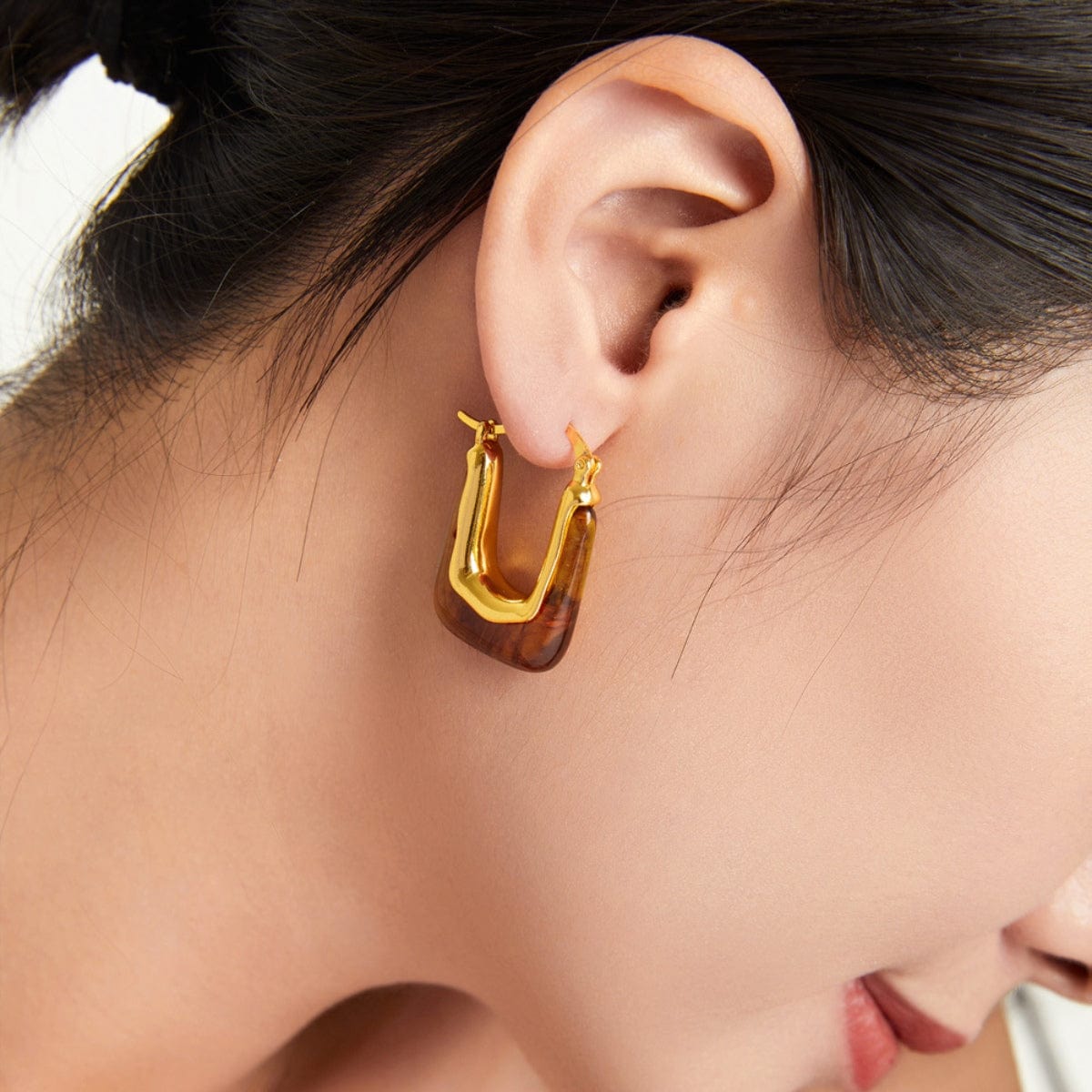 Trendsi Fall Gold / One Size Resin Copper U Shape Earrings Resin Copper U Shape Earrings