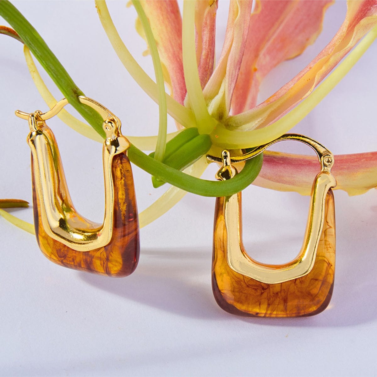 Trendsi Fall Gold / One Size Resin Copper U Shape Earrings Resin Copper U Shape Earrings