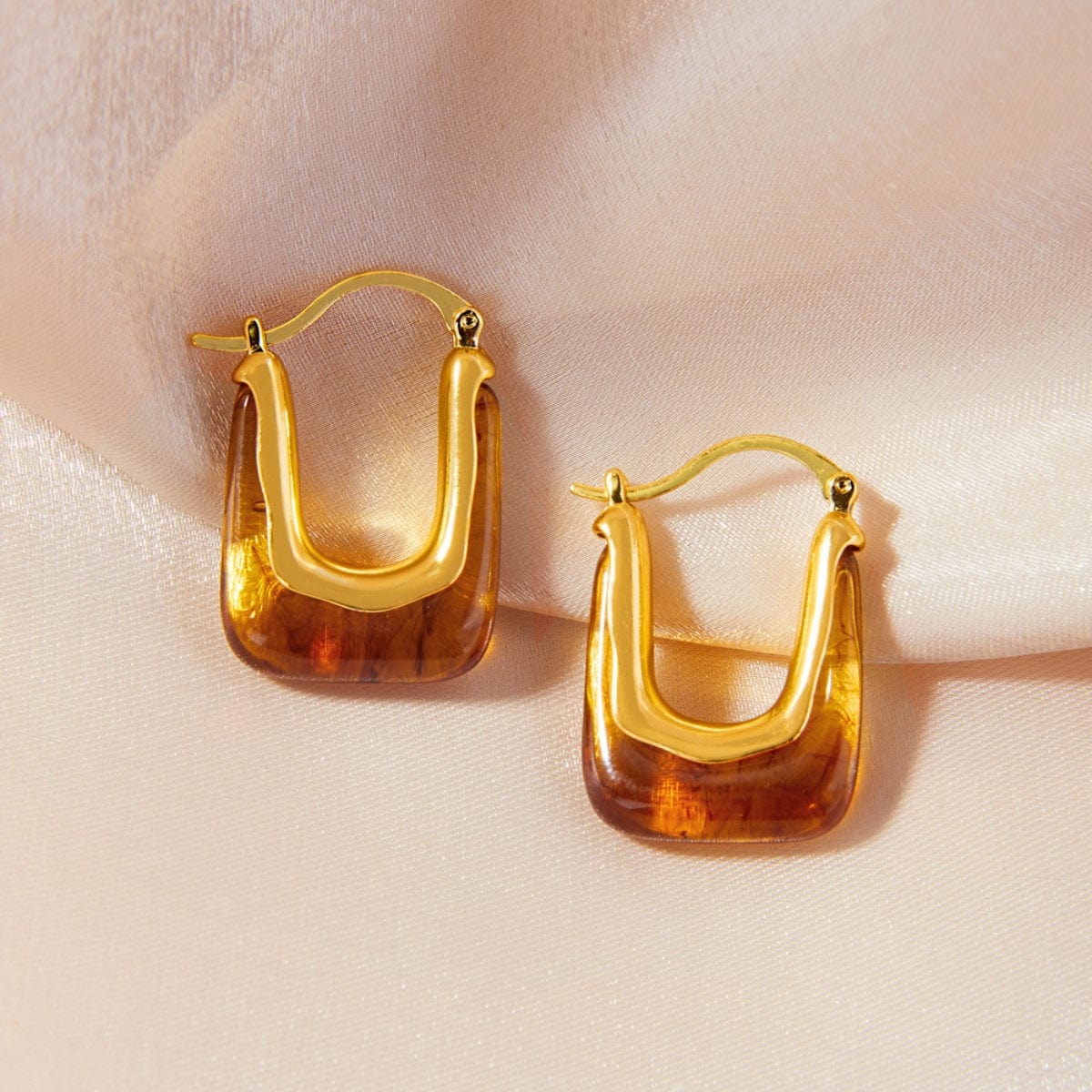 Trendsi Fall Gold / One Size Resin Copper U Shape Earrings Resin Copper U Shape Earrings