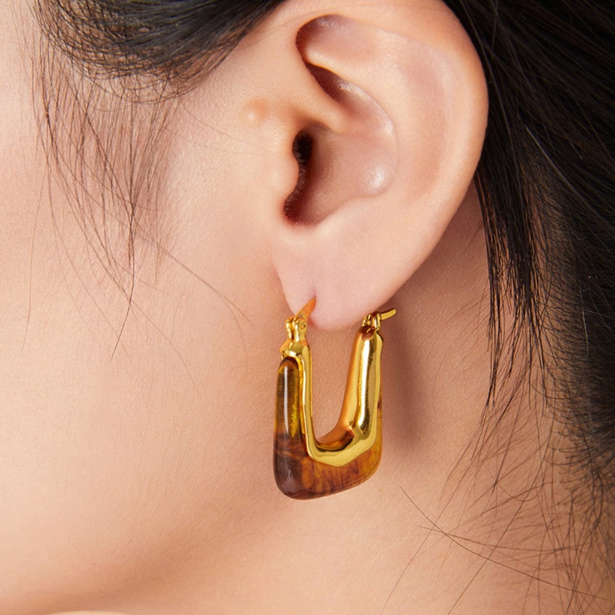 Trendsi Fall Gold / One Size Resin Copper U Shape Earrings Resin Copper U Shape Earrings