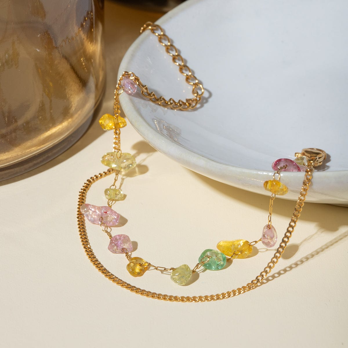 Trendsi Fall Gold / One Size Stainless Steel Natural Stone Double Layered Bracelet Stainless Steel Natural Stone Double Layered Bracelet