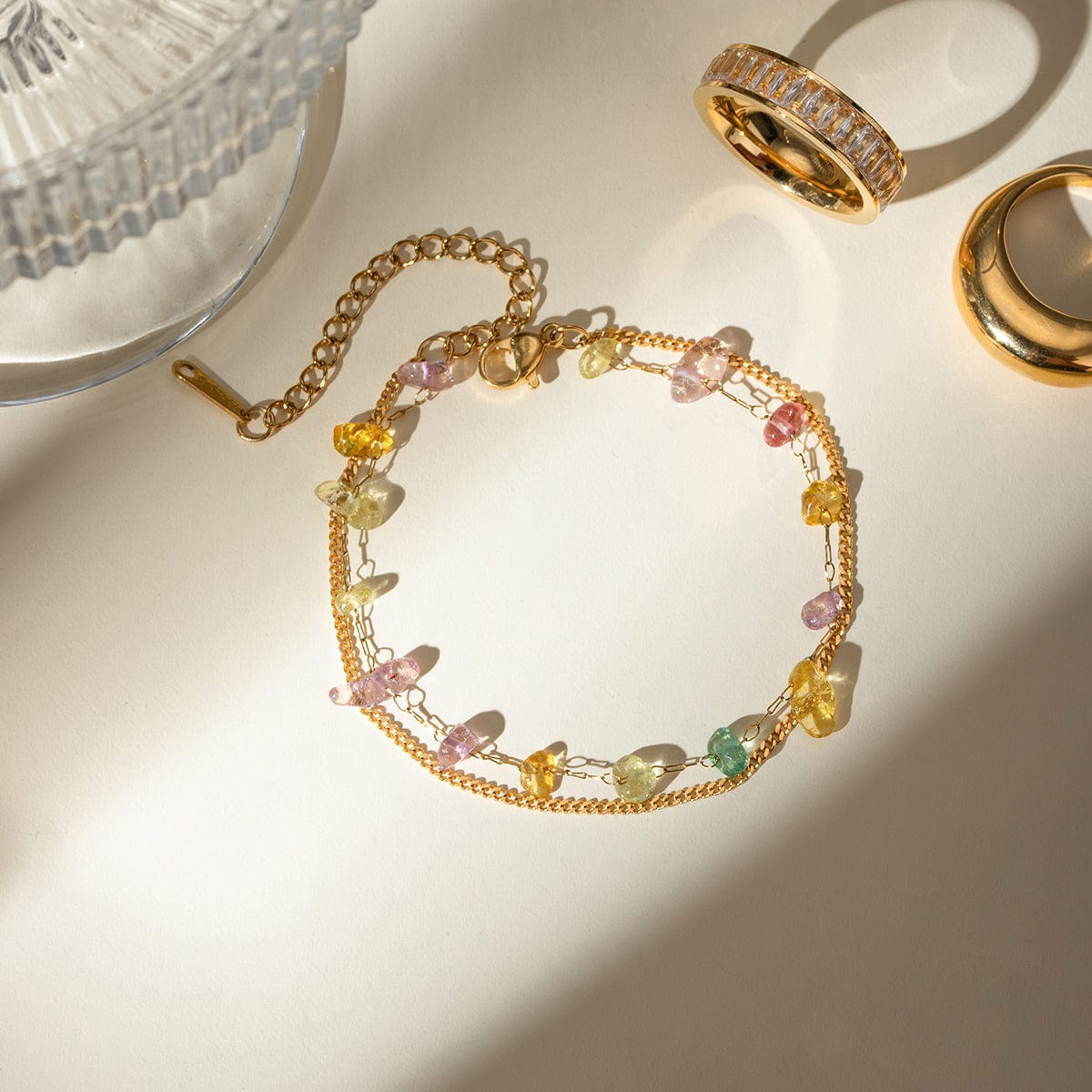 Trendsi Fall Gold / One Size Stainless Steel Natural Stone Double Layered Bracelet Stainless Steel Natural Stone Double Layered Bracelet