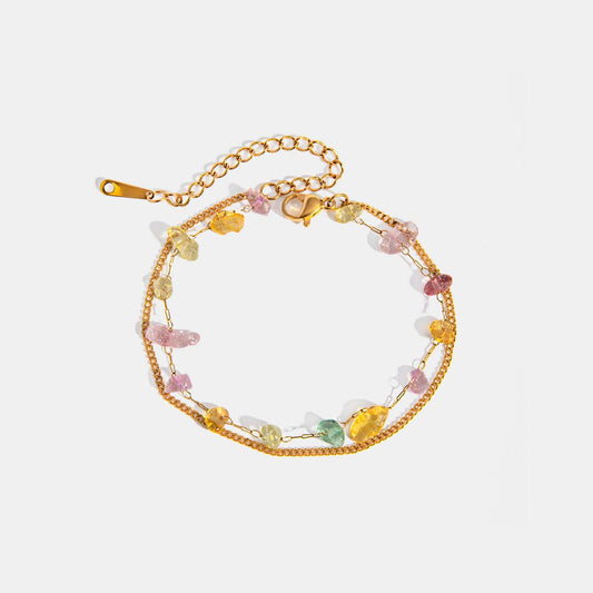 Trendsi Fall Gold / One Size Stainless Steel Natural Stone Double Layered Bracelet Stainless Steel Natural Stone Double Layered Bracelet