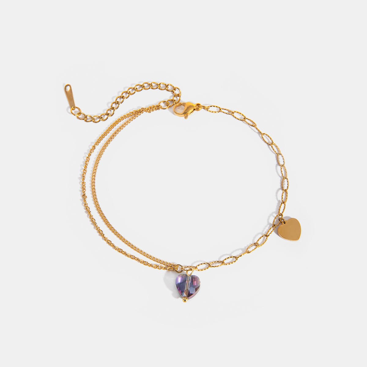 Trendsi Fall Gold / One Size Stainless Steel Synthetic Crystal Heart Anklet Bracelet Stainless Steel Synthetic Crystal Heart Anklet Bracelet