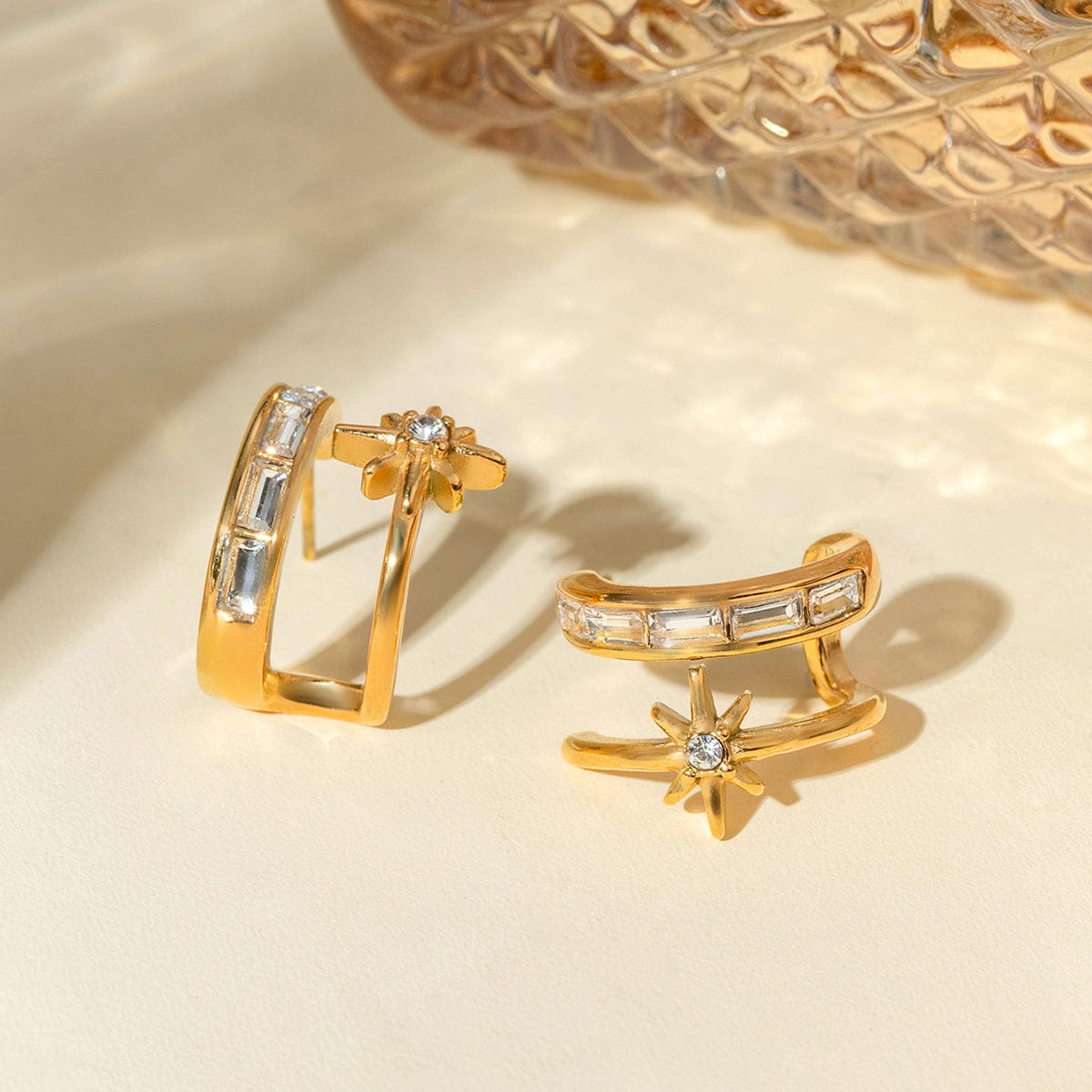 Trendsi Fall Gold / One Size Stainless Steel Zircon Double-Layered Earrings Stainless Steel Zircon Double-Layered Earrings