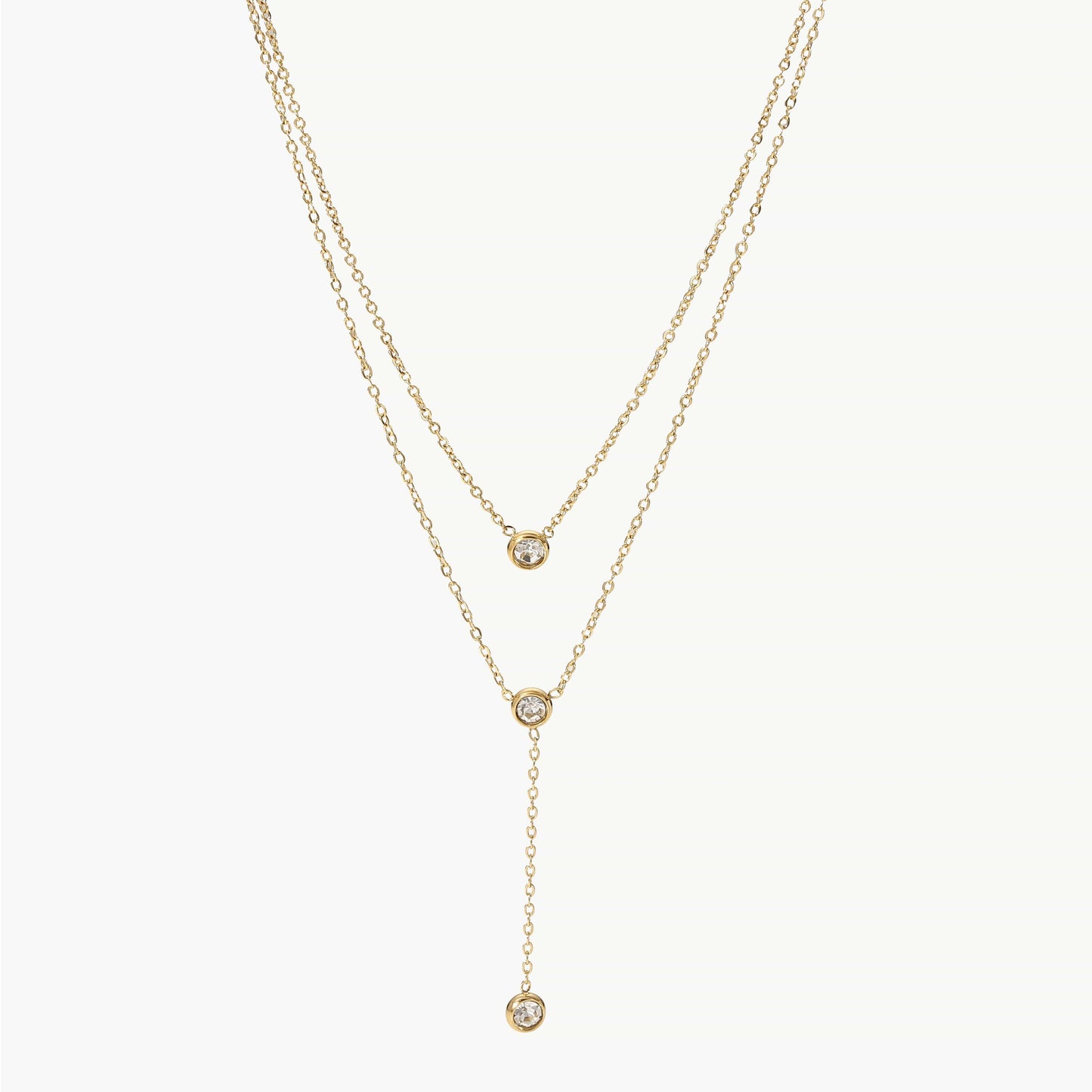 Trendsi Fall Gold / One Size Stainless Steel Zircon Double-Layered Necklace Stainless Steel Zircon Double-Layered Necklace