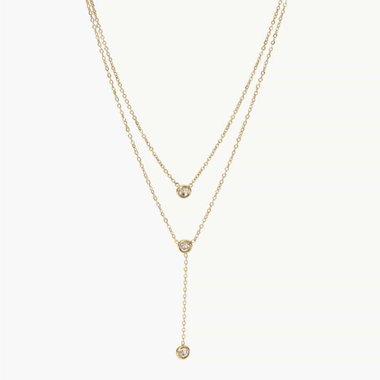 Trendsi Fall Gold / One Size Stainless Steel Zircon Double-Layered Necklace Stainless Steel Zircon Double-Layered Necklace