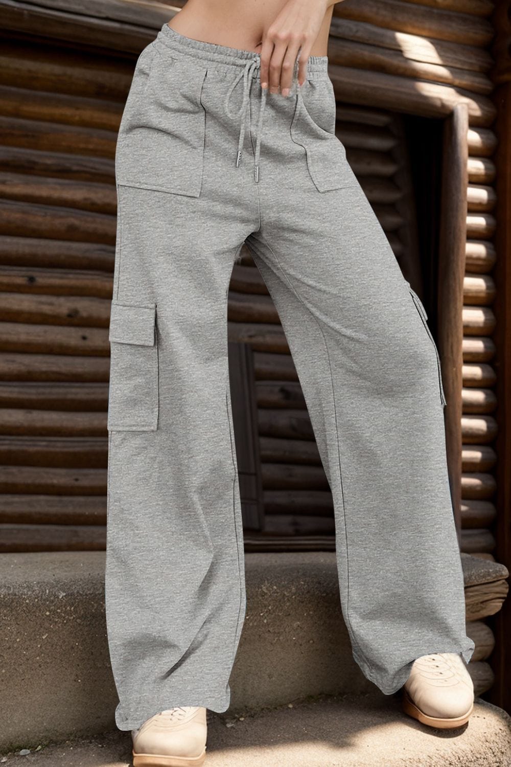 Trendsi Fall Gray / S Drawstring Active Pants with Pockets Drawstring Active Pants with Pockets