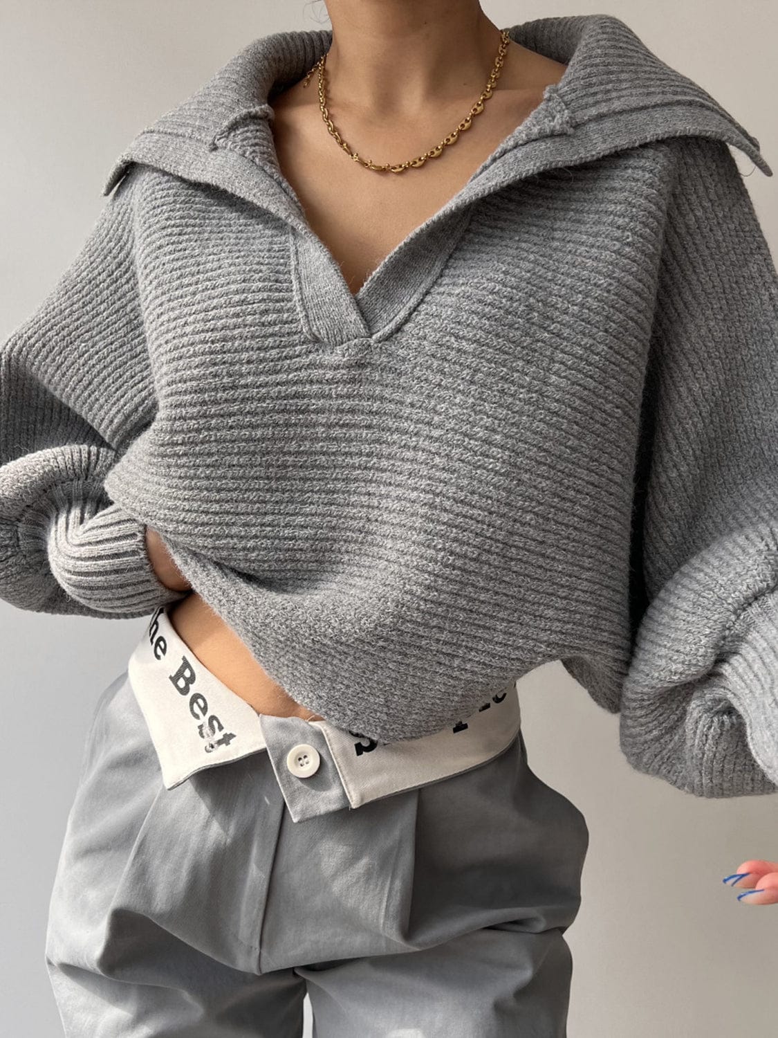 Trendsi Fall Gray / S Johnny Collar Long Sleeve Sweater Johnny Collar Long Sleeve Sweater