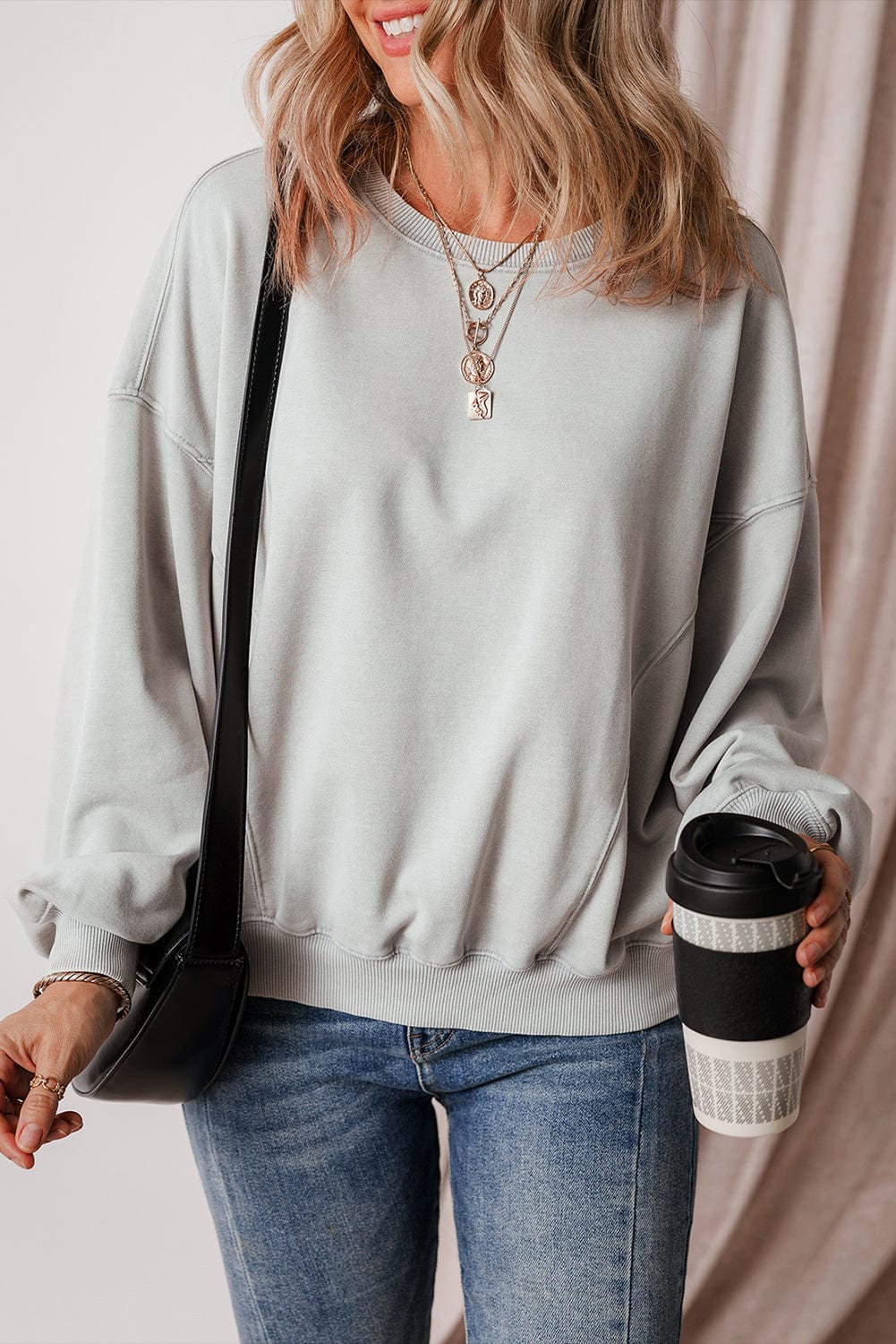 Trendsi Fall Gray / S Round Neck Long Sleeve Sweatshirt Round Neck Long Sleeve Sweatshirt