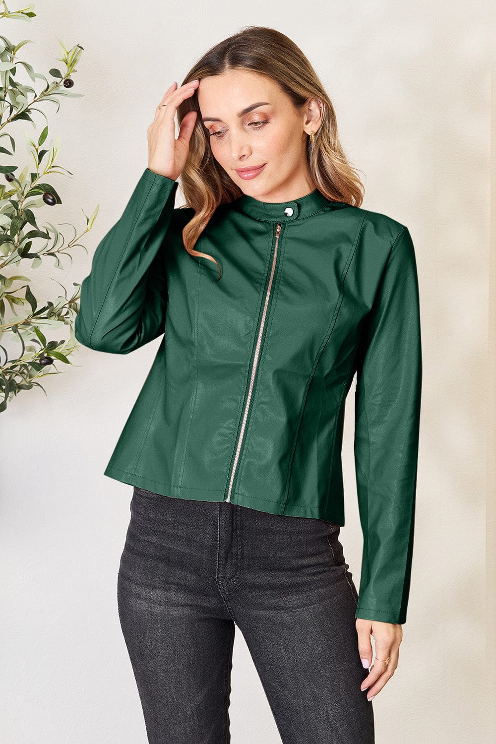 Trendsi Fall Green / S Mock Neck Zip Up Jacket Mock Neck Zip Up Jacket