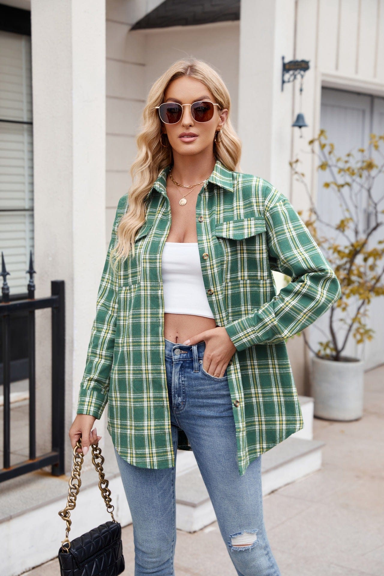 Trendsi Fall Green / S Plaid Button Up Long Sleeve Shirt Plaid Button Up Long Sleeve Shirt