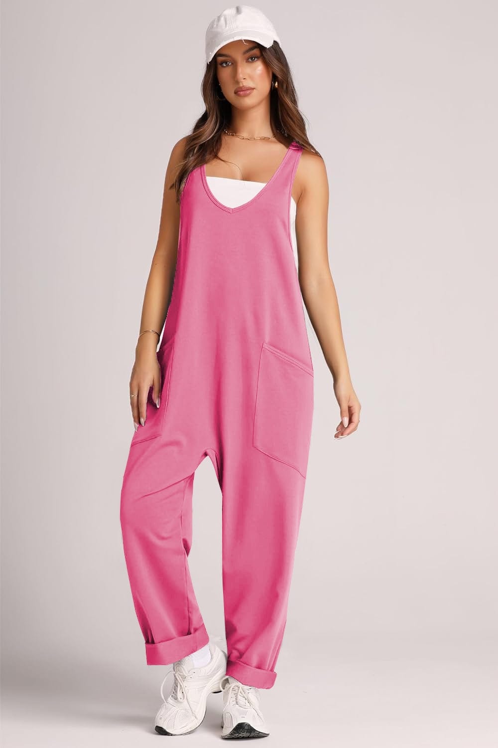 Trendsi Fall Hot Pink / S Wide Strap Jumpsuit with Pockets Wide Strap Jumpsuit with Pockets