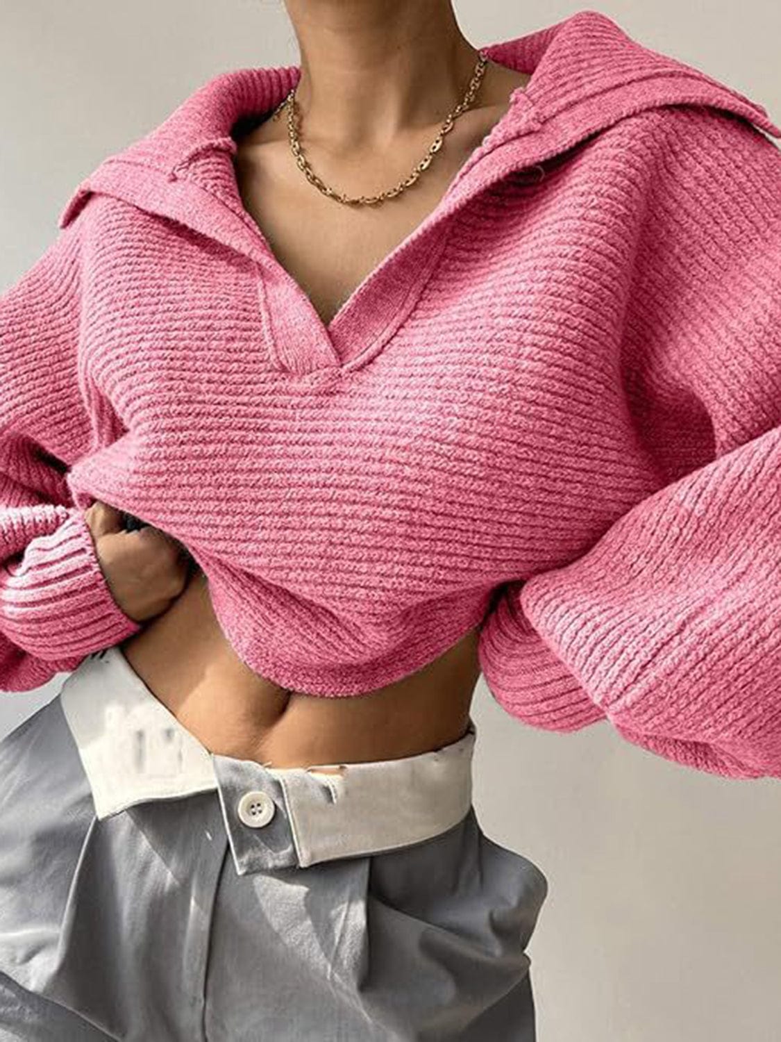 Trendsi Fall Johnny Collar Long Sleeve Sweater Johnny Collar Long Sleeve Sweater