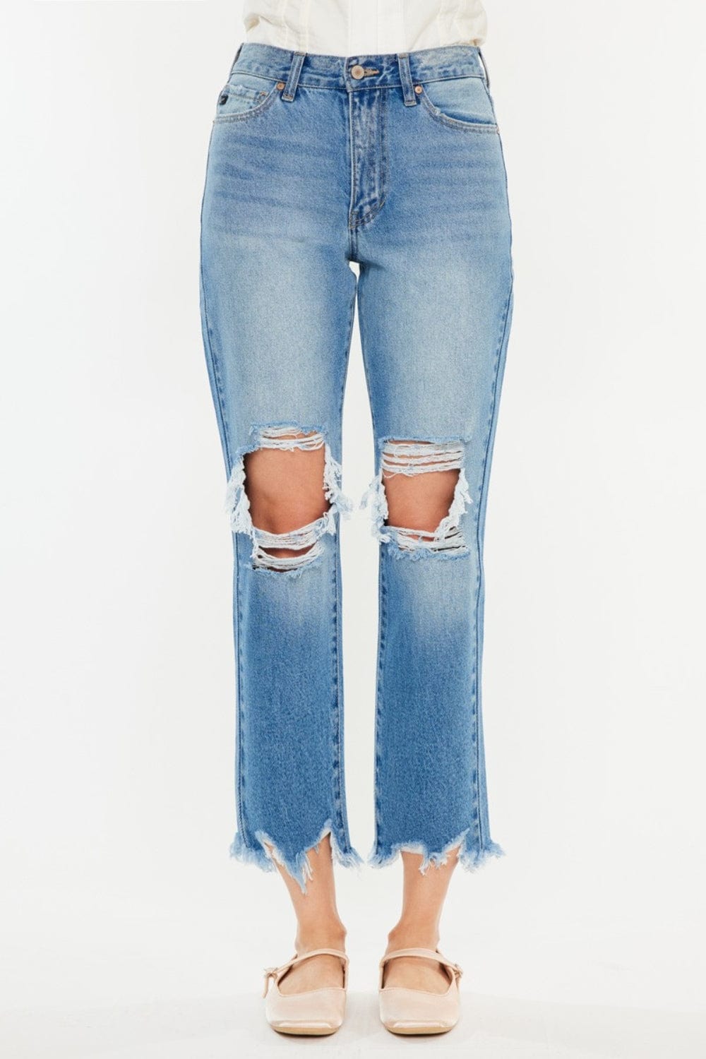 Trendsi Fall Kancan Distressed Frayed Hem Cropped Jeans Kancan Distressed Frayed Hem Cropped Jeans