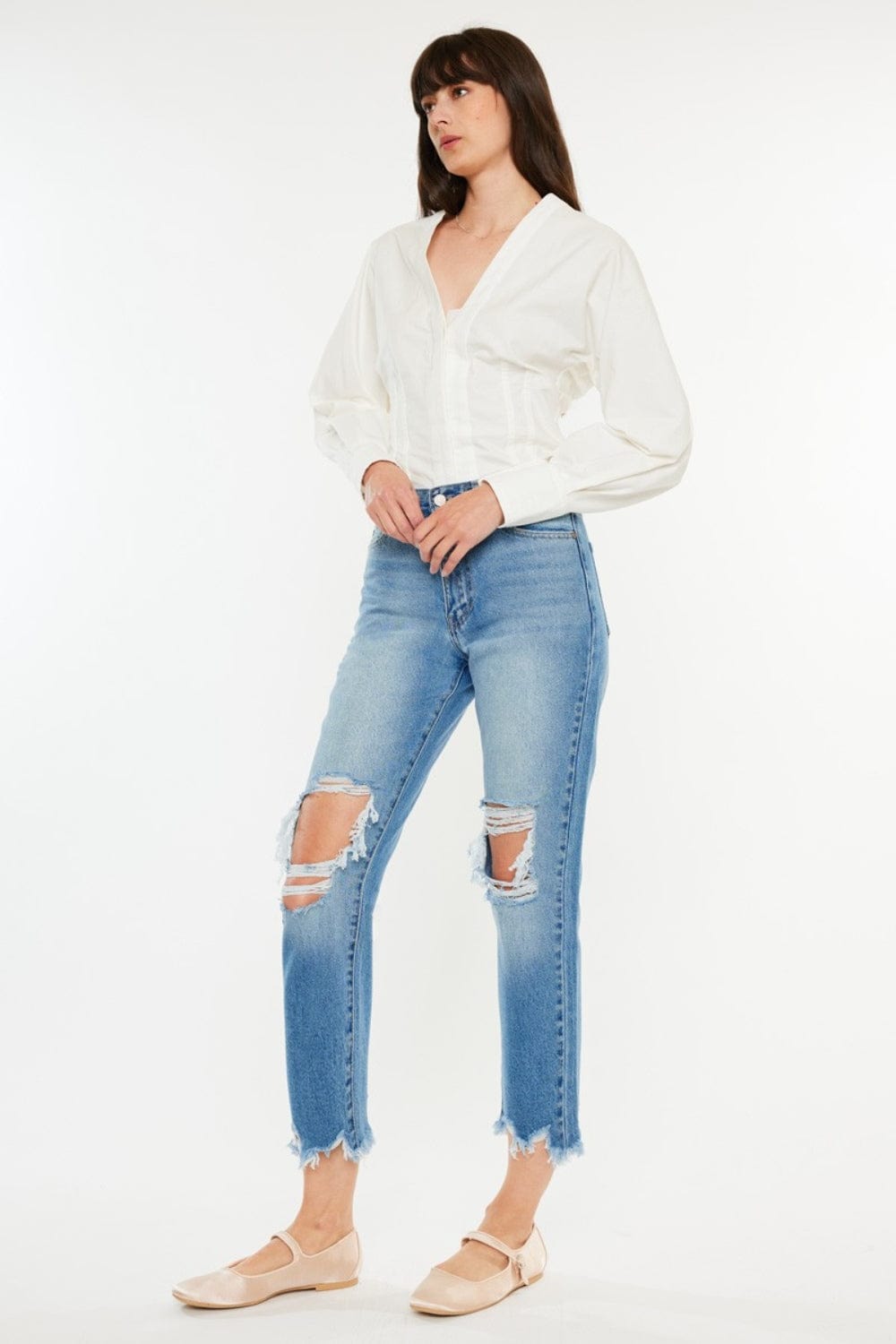 Trendsi Fall Kancan Distressed Frayed Hem Cropped Jeans Kancan Distressed Frayed Hem Cropped Jeans