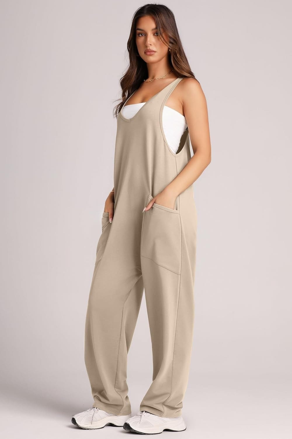 Trendsi Fall Khaki / S Wide Strap Jumpsuit with Pockets Wide Strap Jumpsuit with Pockets