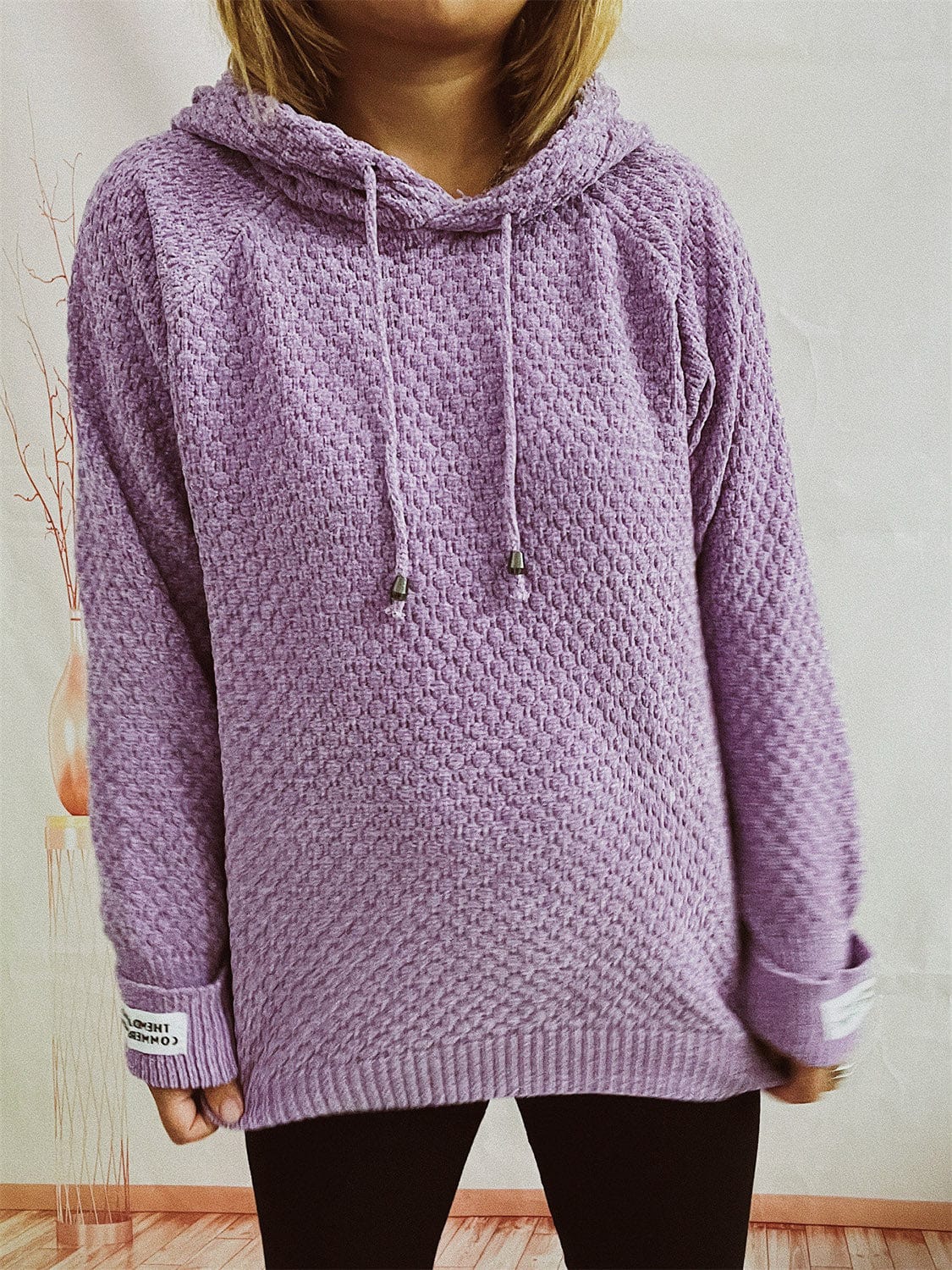Trendsi Fall Lavender / One Size Drawstring Long Sleeve  Hooded Sweater Drawstring Long Sleeve  Hooded Sweater