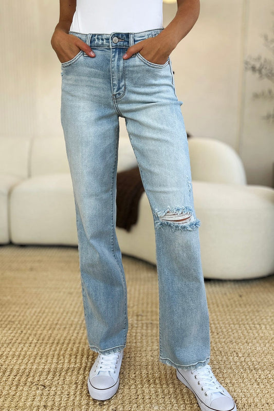 Trendsi Fall Light / 0(24) Judy Blue Full Size High Waist Distressed Straight Jeans Judy Blue Full Size High Waist Distressed Straight Jeans