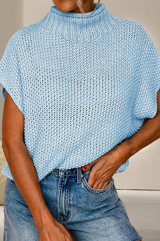Trendsi Fall Light Blue / S Turtleneck Cap Sleeve Sweater Turtleneck Cap Sleeve Sweater