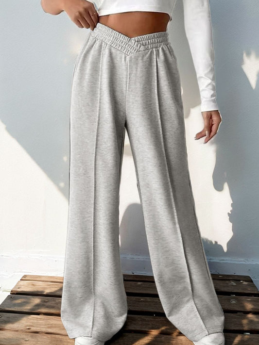 Trendsi Fall Light Gray / S Elastic Waist Wide Leg Pants Elastic Waist Wide Leg Pants