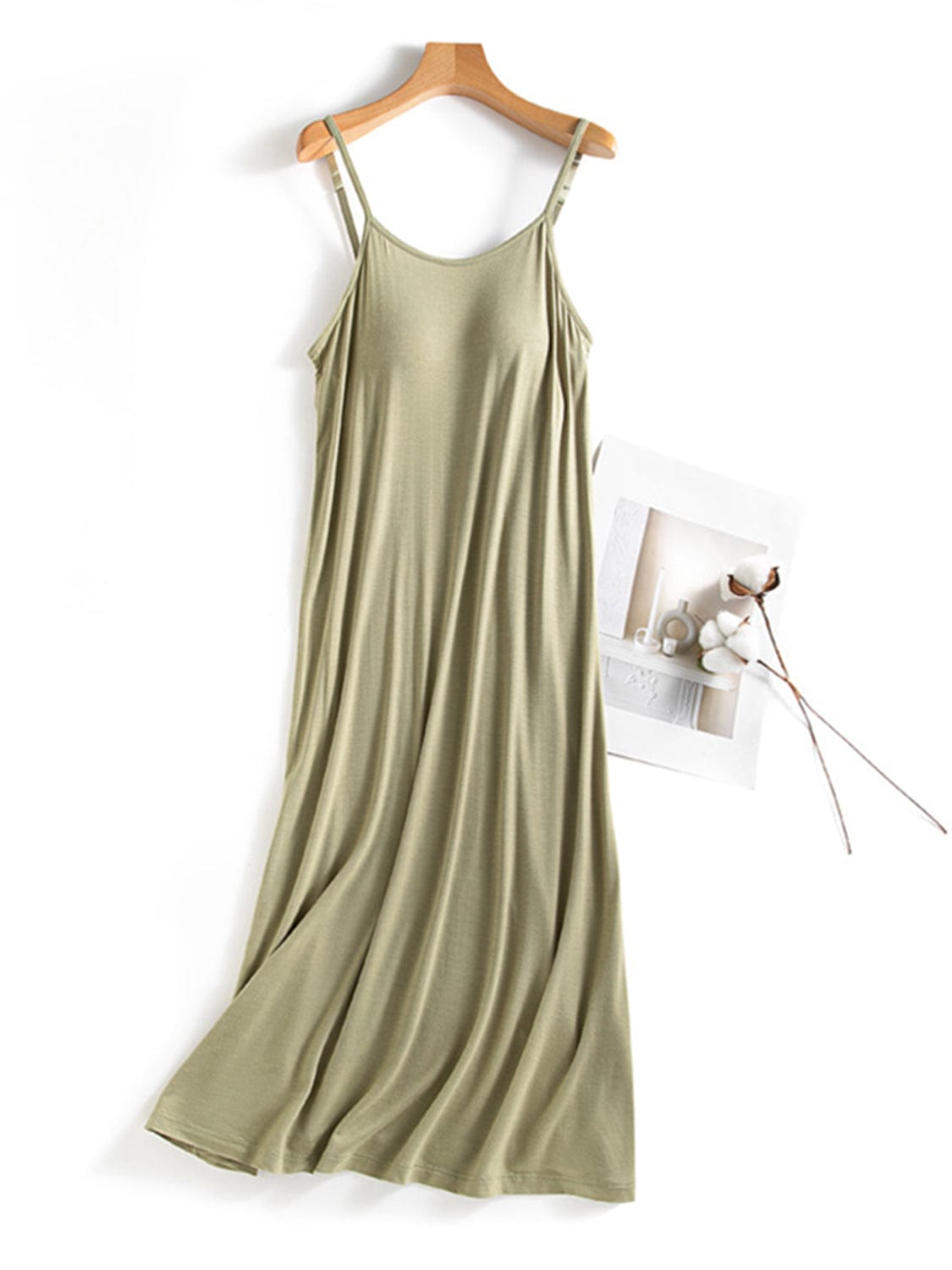 Trendsi Fall Matcha Green / M Scoop Neck Midi Cami Dress with Bra Scoop Neck Midi Cami Dress with Bra