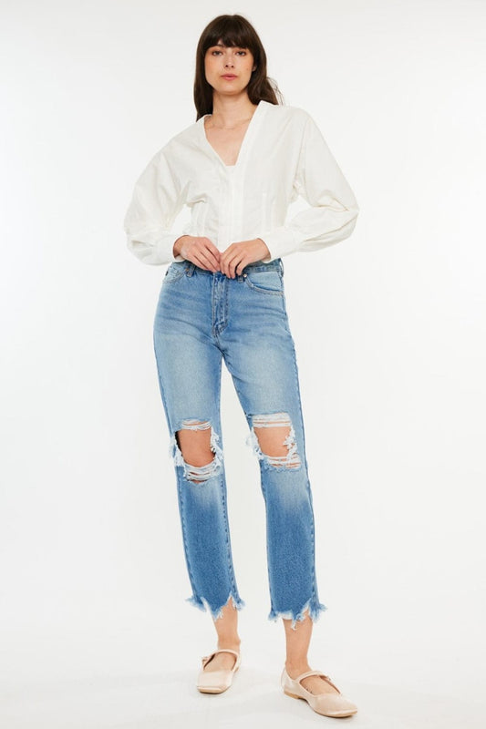 Trendsi Fall Medium / 0 Kancan Distressed Frayed Hem Cropped Jeans Kancan Distressed Frayed Hem Cropped Jeans